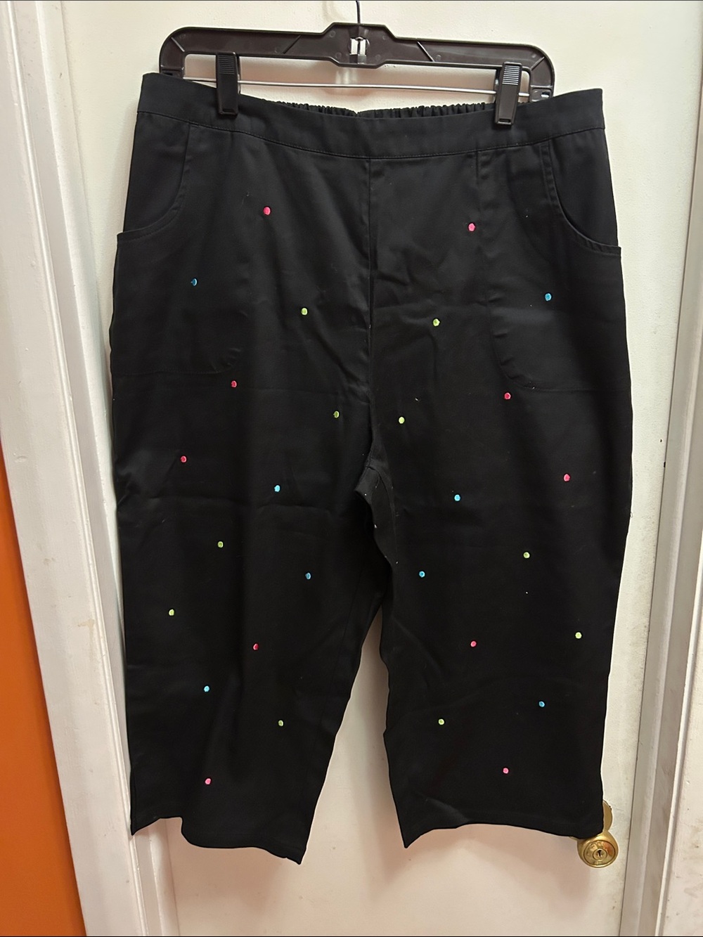 Quacker Factory Black Capri Pants with Neon Dot Embellishments